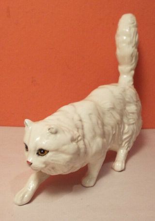 Royal Doulton Persian White Striding Cat Figurine Perfect Crown England Fluffy