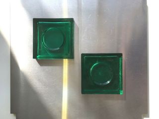 Vintage Mid Century Modern Green Glass Square Tea Light Holders Coasters 5