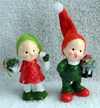 Napcoware Ceramic Boy & Girl Christmas Elf Bell Lamp 9754 2 3/4 " Tall 1950 