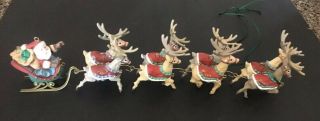 Hallmark Keepsake Ornaments 1992 Santa And His Reindeer 5 Piece Set Boxes Incl.