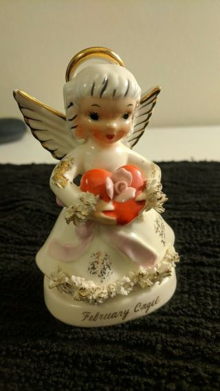 Vtg 1950s Napco 4 1/2 " Ceramic Birthday Angel Figurine February S1362 " Minty "