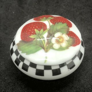 Vintage Trinket Box Strawberry Black White Check Crownford Made In England Small