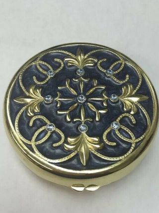 Partylite Travel Candle Gold Brass Compact - Blue Enamel Decorated With Jewels