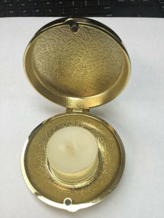 PARTYLITE Travel Candle Gold Brass Compact - Blue Enamel Decorated With Jewels 4