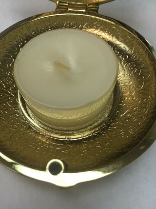 PARTYLITE Travel Candle Gold Brass Compact - Blue Enamel Decorated With Jewels 5