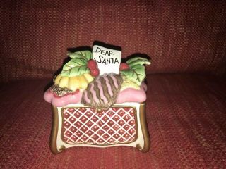 Fitz And Floyd Florentine Christmas Dear Santa W/ Mouse Candy Dish / Trinket Box