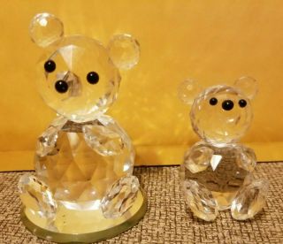 Two Swarovski Crystal Bear Sitting Large And Small Sizes