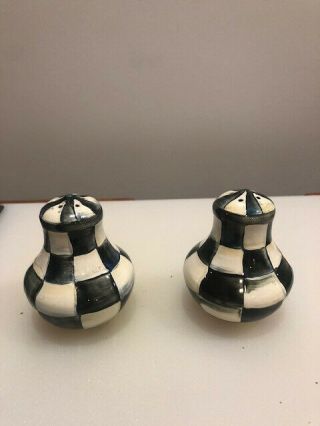 Mackenzie Childs Courtly Check Enamel - Salt And Pepper Shakers 2.  5 " Dia 3 " Tall