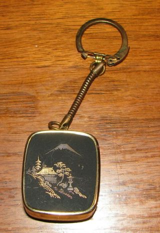 Vintage Sankyo Japan Music Box Key Chain W/ Japanese House Sceen On Front