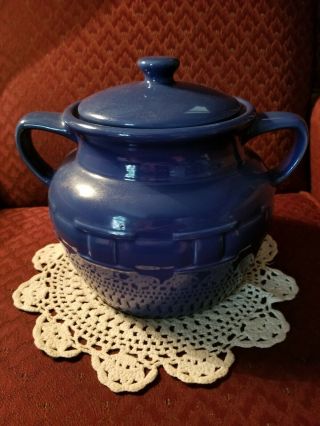 Longaberger Woven Traditions Pottery Cornflower Blue Cookie Jar/bean Pot Euc