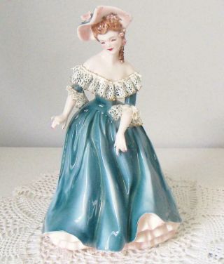Vintage Florence Ceramics Musette Lady In Blue Figurine Pasadena,  California