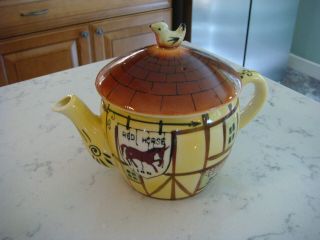 Vintage Red Horse Inn Ceramic Pottery Teapot Evc