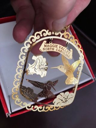Nation ' s Treasures Maggies Valley NC 24K Gold Brass Christmas Ornament NIB 4
