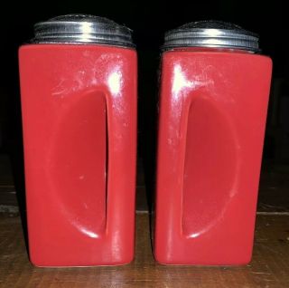 Large Oggi Red Glass,  Ceramic Salt And Pepper Shakers