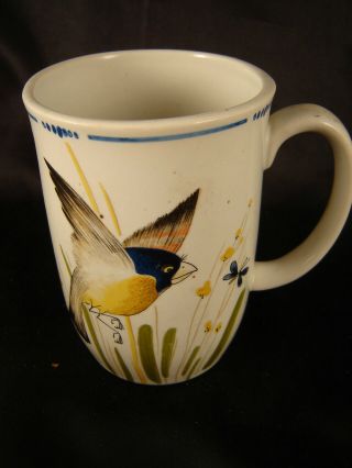 Mug Cup Fitz Floyd " Oiseau " Bird Flight Flowers Lady 