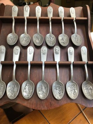 1976 Franklin Bicentennial Spoon Set Pewter With Spoon Boxes