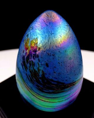 Mt.  St.  Helens Art Glass Signed Iridescent Egg Shaped 2 5/8 " Paperweight 1982