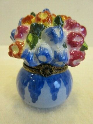 Elda Creations Limoges Trinket Box - Vase Of Flowers