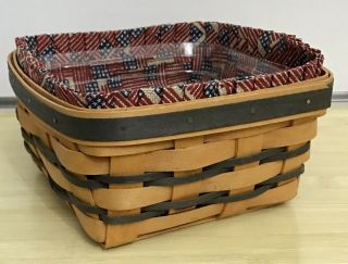Longaber Medium Berry Features Basket 1997,  Blue Weave And Trim,  Old Glory Liner