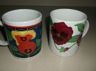 Set Of 2 Pansy Mugs,  Houston Foods Co And Ehi,  No Staining Or Crazing Or Chips