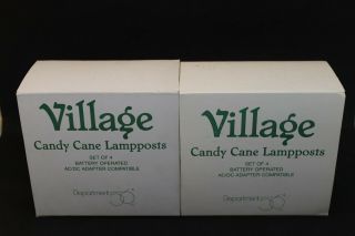 Department 56 Village Candy Cane Lampposts (set Of 4) X 2 Battery Operated Vguc
