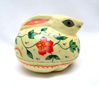 Painted Paper Mache Bunny Rabbit Trinket Box