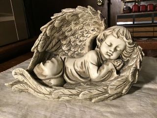 Sleeping Baby Angel Cherub Sculpture Resin Garden Statue Flower Bed Patio Decor