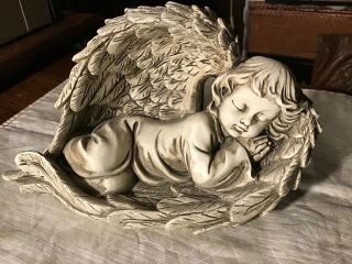 SLEEPING BABY ANGEL CHERUB SCULPTURE RESIN Garden Statue Flower Bed Patio Decor 2
