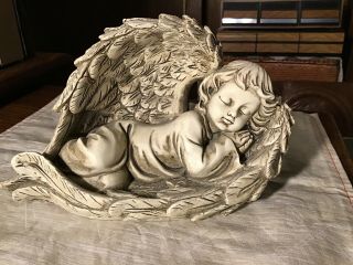SLEEPING BABY ANGEL CHERUB SCULPTURE RESIN Garden Statue Flower Bed Patio Decor 3