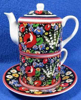 Vera Bradley Poppy Fields Single Serve Tea Pot Cup & Saucer