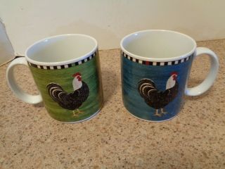 2 Sakura Chicken Rooster Coffee Cup Mugs By Warren Kimble Casual Oneida Vguc