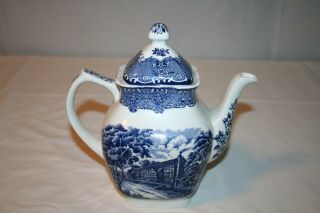 Blue & White English Country Inns Teapot Wh Grindley Staffordshire England