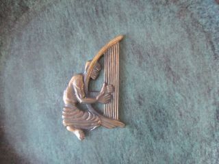 Patina Green Brass - tone Wall Decor Plate w/ Plated Brass Metal Harp Player Image 2