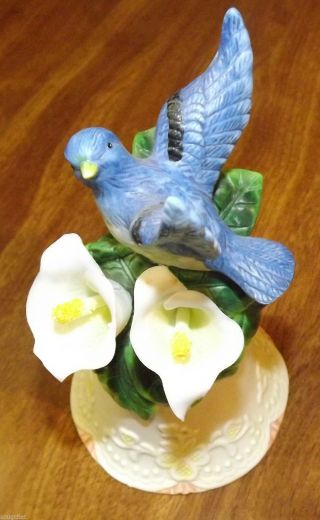 Fine Collectible Porcelain Bell Bluebird Alighting on Flower & Leaves Pattern 2