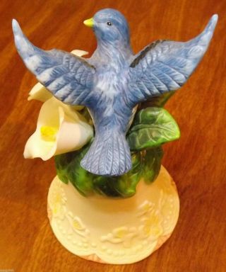 Fine Collectible Porcelain Bell Bluebird Alighting on Flower & Leaves Pattern 3