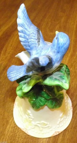 Fine Collectible Porcelain Bell Bluebird Alighting on Flower & Leaves Pattern 4