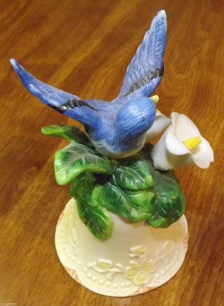 Fine Collectible Porcelain Bell Bluebird Alighting on Flower & Leaves Pattern 5