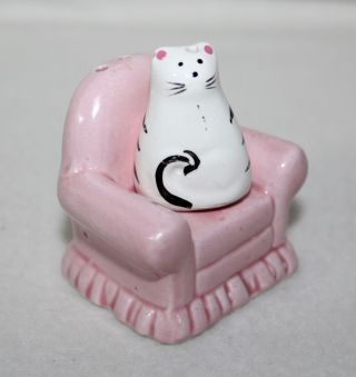 Whimsical “WHITE CAT SITTING ON PINK CHAIR” Salt & Pepper Shakers 3