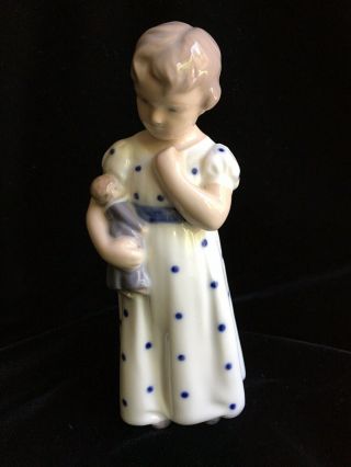 Royal Copenhagen Denmark Porcelain Figurine Girl With Doll 3539 Blue White