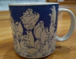 Vintage Taylor & Ng Design Penguin Coffee Mug Orgy Blue Drawing 1984