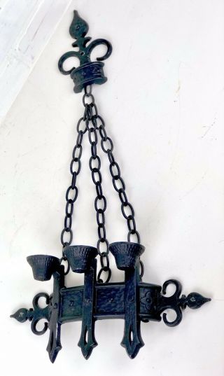 Sexton Medieval Gothic Triple Candle Black Wall Sconce 1967 Halloween 22” X 13”