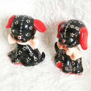 Vtg Lefton Dog Puppies Salt & Pepper Shakers Japan Anthropomorphic Patchwork