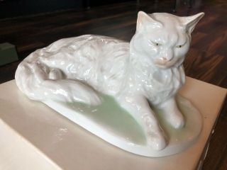 Herend Hungary White Lying Cat Porcelain Figurine