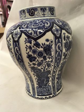 Delft White And Blue Flower Pattern Vase - Wide Top - Made In Holland