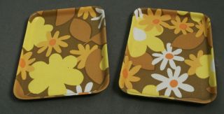 2 Vintage Daisy Mini Dresser Trays - Orange Yellow Brown - 7 " L - Sb