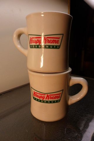 2 Krispy Kreme Doughnuts Coffee Mug - Heavy Ceramic Restaurant Diner Style Beige