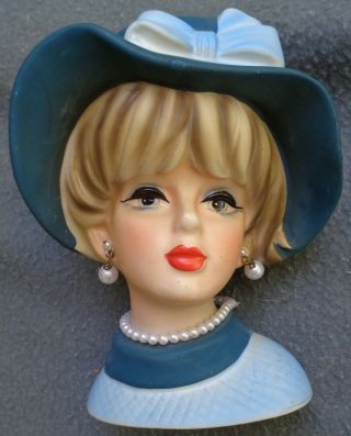 1960s Lady Head Vase Hat Pearls Napco