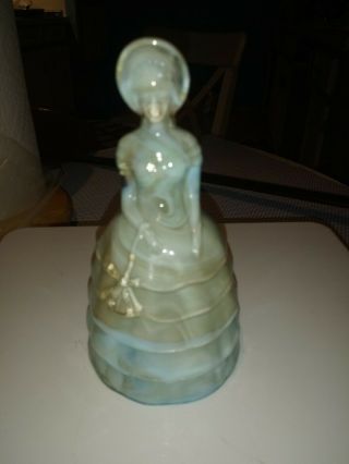 Vintage Signed Summit Art Glass Bell Blue Marble V S.  B Southern Belle