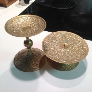 Very Large Ornate Solid Brass Candle Holders