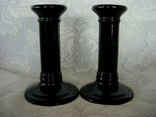 Collectible Set Of 2 Black Ceramic Candle Holders / Candlesticks - Made In Italy